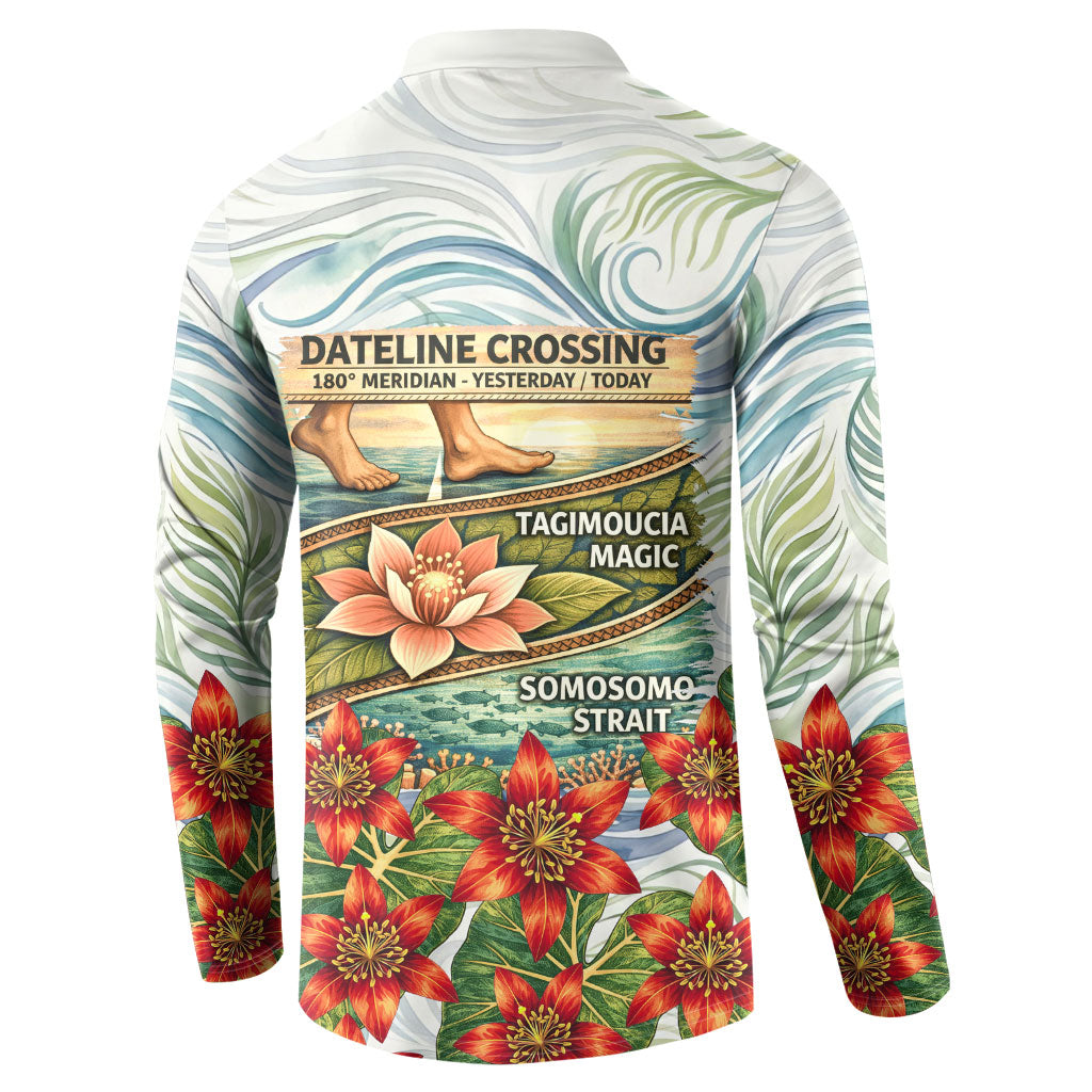 Fiji Taveuni Island Dateline Crossing Button Sweatshirt Tropical Cultural Landscape With Tagimoucia Floral Pattern
