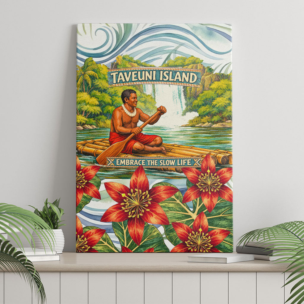 Fiji Taveuni Island Dateline Crossing Canvas Wall Art Tropical Cultural Landscape With Tagimoucia Floral Pattern TS04 - Polynesian Pride