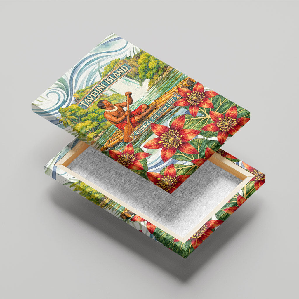 Fiji Taveuni Island Dateline Crossing Canvas Wall Art Tropical Cultural Landscape With Tagimoucia Floral Pattern TS04 - Polynesian Pride