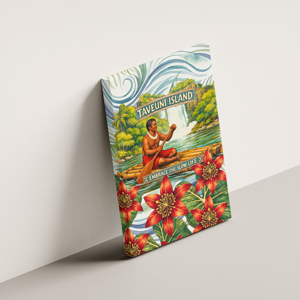 Fiji Taveuni Island Dateline Crossing Canvas Wall Art Tropical Cultural Landscape With Tagimoucia Floral Pattern TS04 - Polynesian Pride
