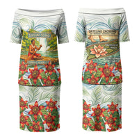 Fiji Taveuni Island Dateline Crossing Couples Matching Puletasi and Hawaiian Shirt Tropical Cultural Landscape With Tagimoucia Floral Pattern TS04 - Polynesian Pride