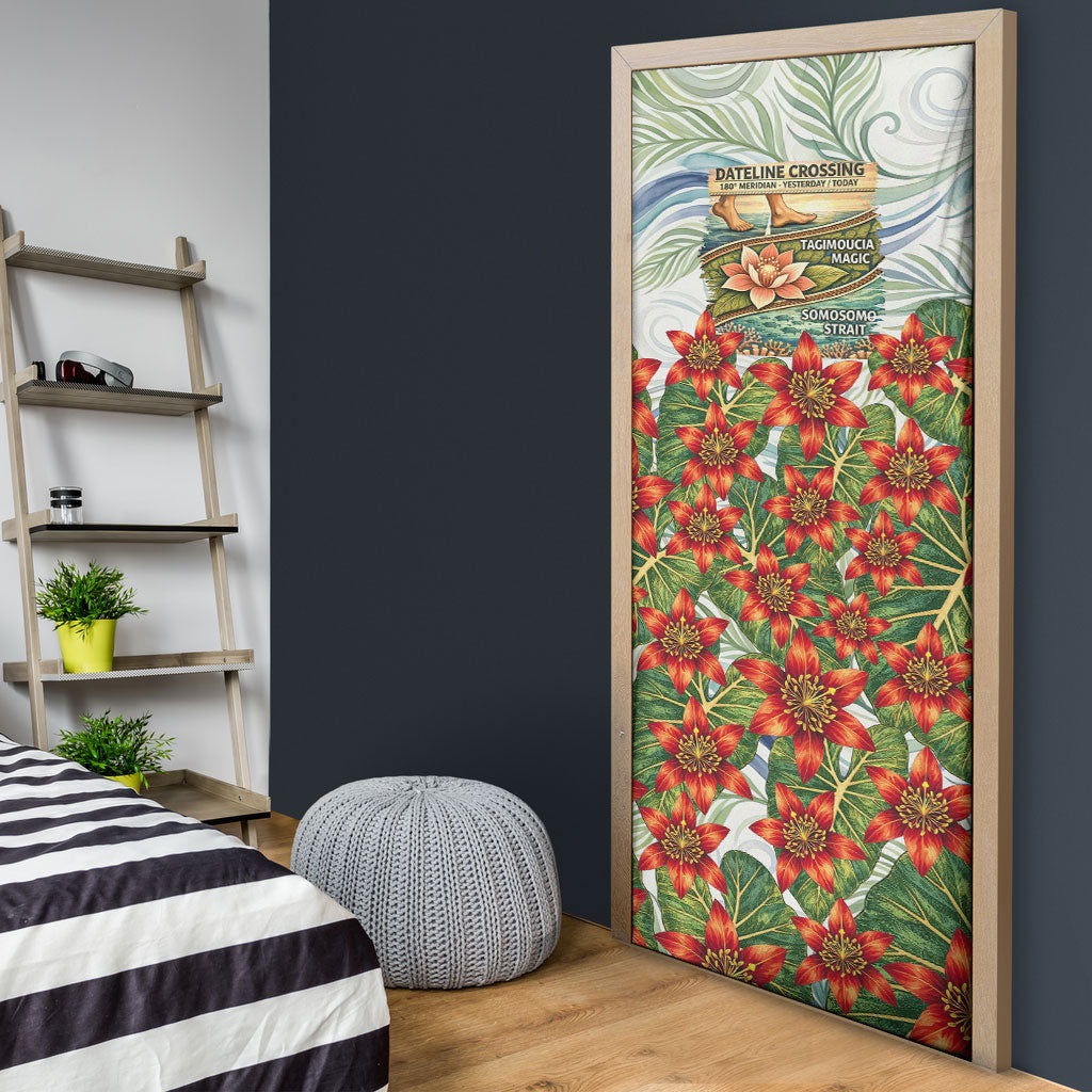 Fiji Taveuni Island Dateline Crossing Door Cover Tropical Cultural Landscape With Tagimoucia Floral Pattern TS04 - Polynesian Pride