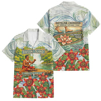 Fiji Taveuni Island Dateline Crossing Family Matching Long Sleeve Bodycon Dress and Hawaiian Shirt Tropical Cultural Landscape With Tagimoucia Floral Pattern TS04 Dad's Shirt - Short Sleeve White Green - Polynesian Pride