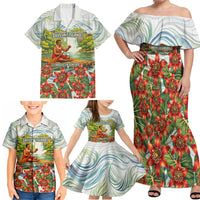 Fiji Taveuni Island Dateline Crossing Family Matching Off Shoulder Maxi Dress and Hawaiian Shirt Tropical Cultural Landscape With Tagimoucia Floral Pattern TS04 - Polynesian Pride