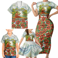 Fiji Taveuni Island Dateline Crossing Family Matching Short Sleeve Bodycon Dress and Hawaiian Shirt Tropical Cultural Landscape With Tagimoucia Floral Pattern TS04 - Polynesian Pride