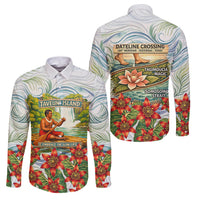 Fiji Taveuni Island Dateline Crossing Family Matching Summer Maxi Dress and Hawaiian Shirt Tropical Cultural Landscape With Tagimoucia Floral Pattern TS04 Dad's Shirt - Long Sleeve White Green - Polynesian Pride