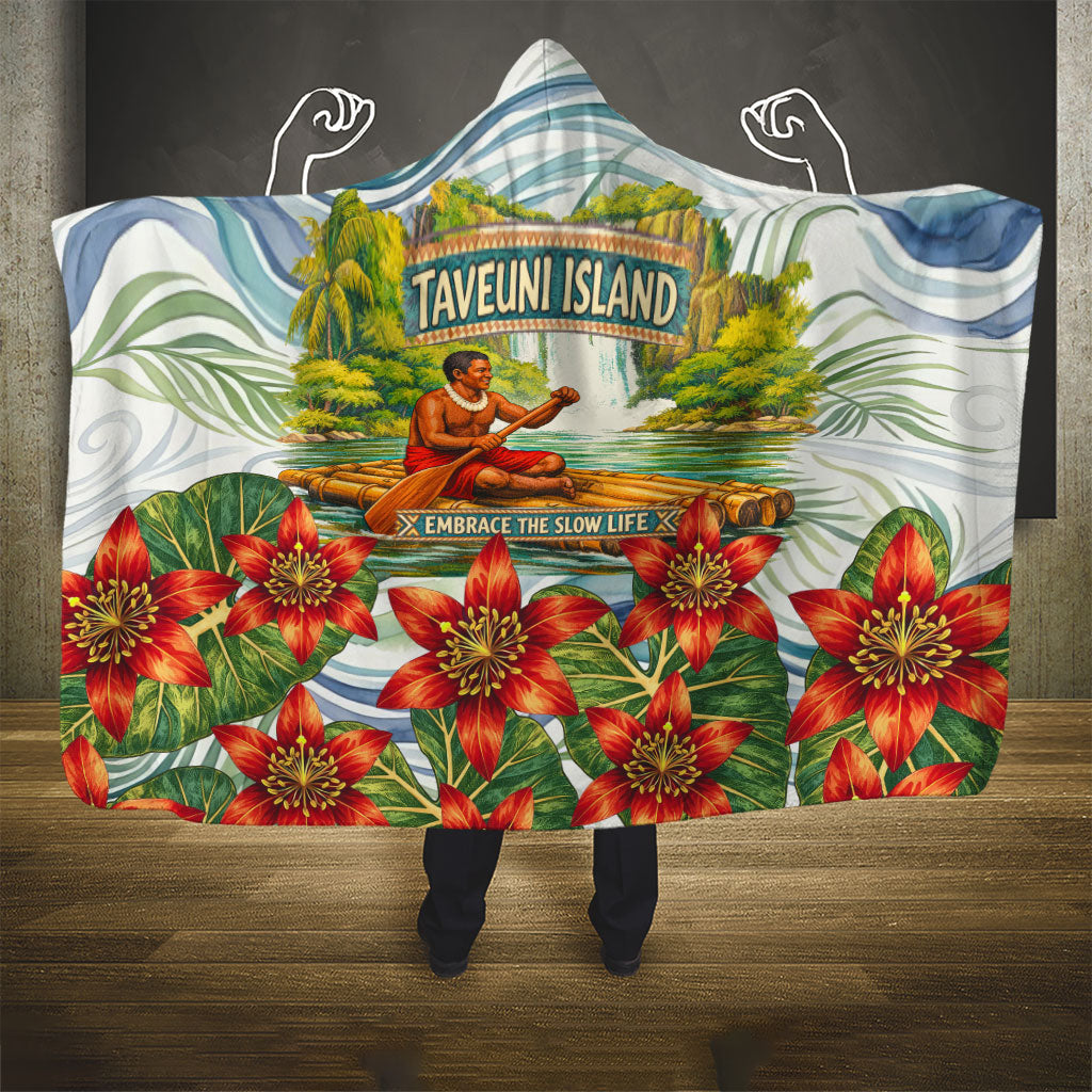 Fiji Taveuni Island Dateline Crossing Hooded Blanket Tropical Cultural Landscape With Tagimoucia Floral Pattern TS04 - Polynesian Pride