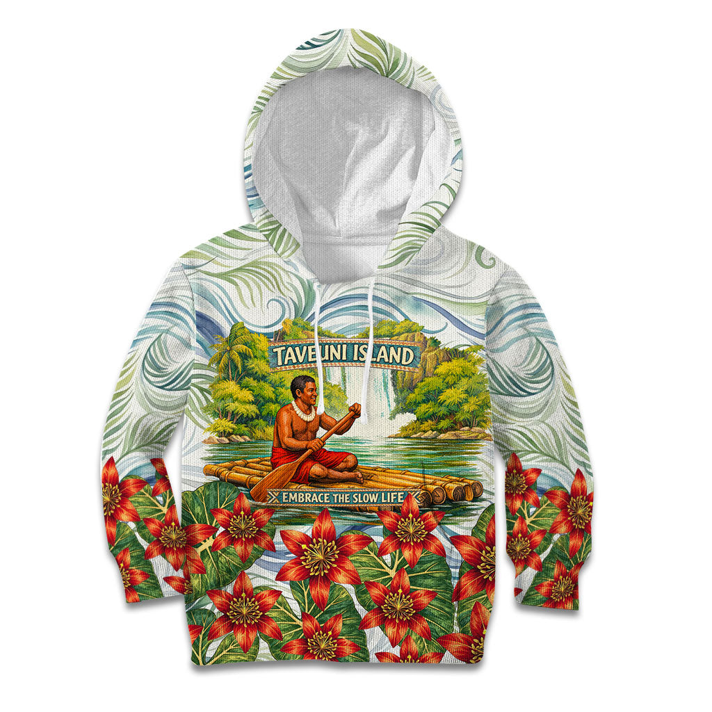 Fiji Taveuni Island Dateline Crossing Kid Hoodie Tropical Cultural Landscape With Tagimoucia Floral Pattern