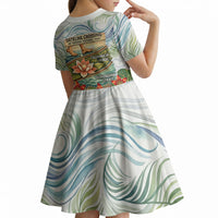 Fiji Taveuni Island Dateline Crossing Kid Short Sleeve Dress Tropical Cultural Landscape With Tagimoucia Floral Pattern TS04 - Polynesian Pride