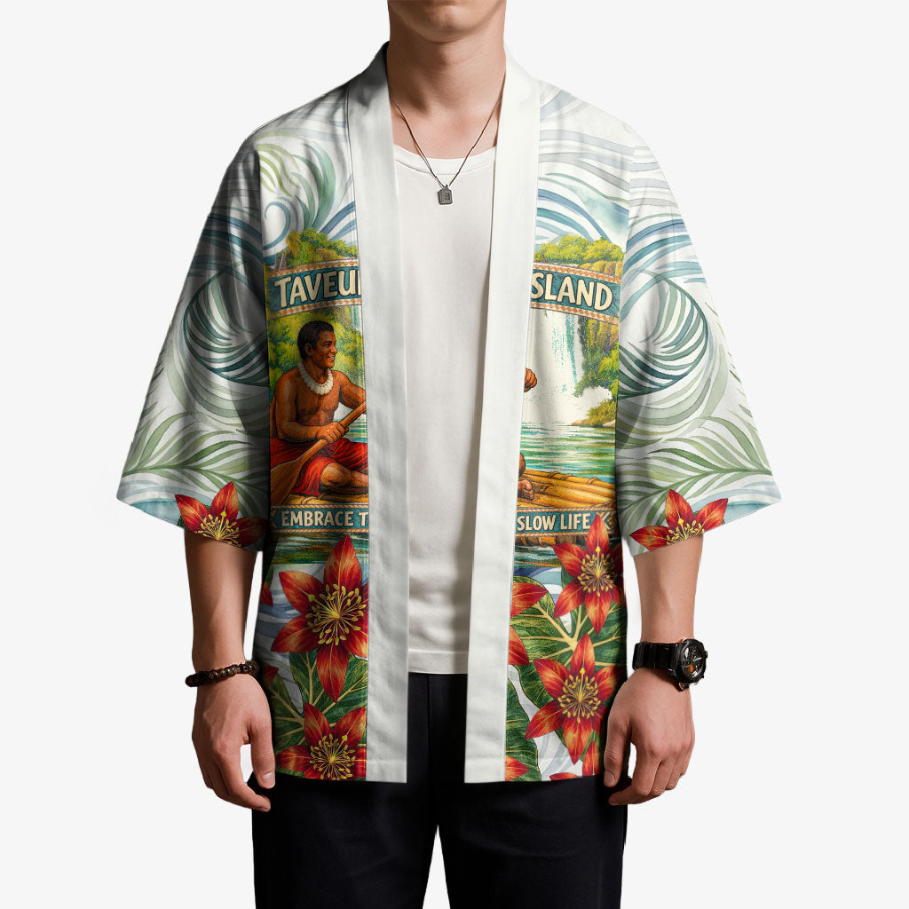 Fiji Taveuni Island Dateline Crossing Kimono Tropical Cultural Landscape With Tagimoucia Floral Pattern TS04 - Polynesian Pride