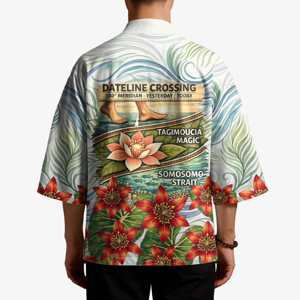 Fiji Taveuni Island Dateline Crossing Kimono Tropical Cultural Landscape With Tagimoucia Floral Pattern TS04 - Polynesian Pride