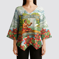 Fiji Taveuni Island Dateline Crossing Kimono Sleeve Blouse Tropical Cultural Landscape With Tagimoucia Floral Pattern TS04 - Polynesian Pride