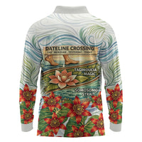 Fiji Taveuni Island Dateline Crossing Long Sleeve Polo Shirt Tropical Cultural Landscape With Tagimoucia Floral Pattern TS04 - Polynesian Pride