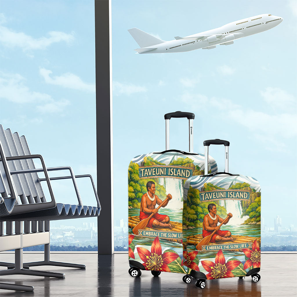 Fiji Taveuni Island Dateline Crossing Luggage Cover Tropical Cultural Landscape With Tagimoucia Floral Pattern TS04 - Polynesian Pride
