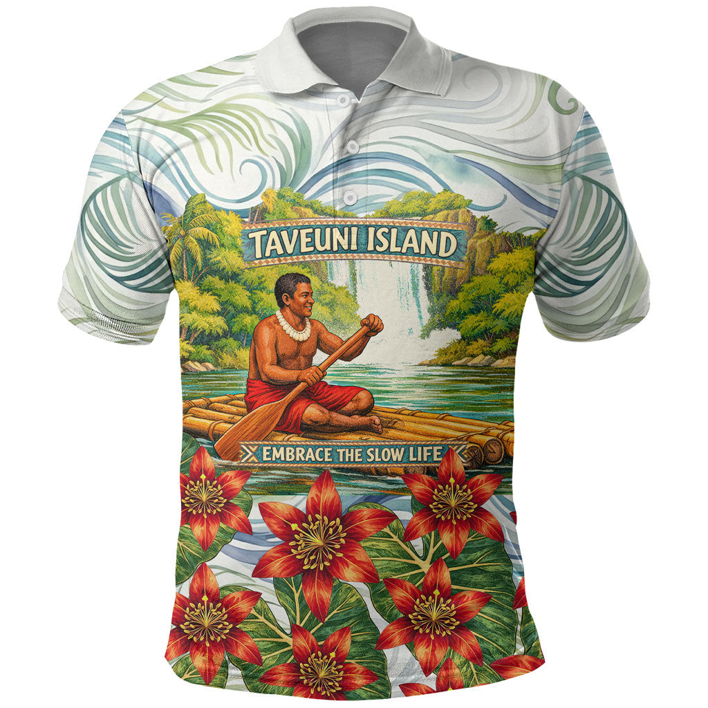 Fiji Taveuni Island Dateline Crossing Polo Shirt Tropical Cultural Landscape With Tagimoucia Floral Pattern