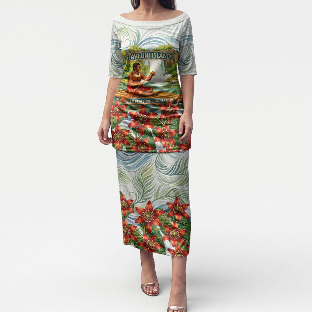 Fiji Taveuni Island Dateline Crossing Puletasi Tropical Cultural Landscape With Tagimoucia Floral Pattern