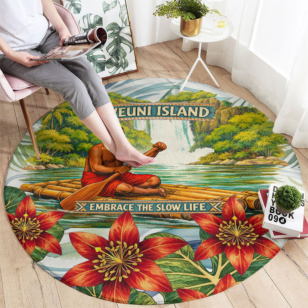 Fiji Taveuni Island Dateline Crossing Round Carpet Tropical Cultural Landscape With Tagimoucia Floral Pattern TS04 - Polynesian Pride