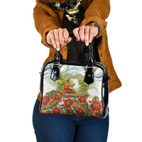Fiji Taveuni Island Dateline Crossing Shoulder Handbag Tropical Cultural Landscape With Tagimoucia Floral Pattern TS04 One Size White Green - Polynesian Pride