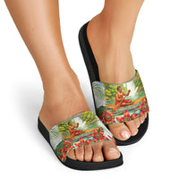 Fiji Taveuni Island Dateline Crossing Slide Sandals Tropical Cultural Landscape With Tagimoucia Floral Pattern TS04 - Polynesian Pride