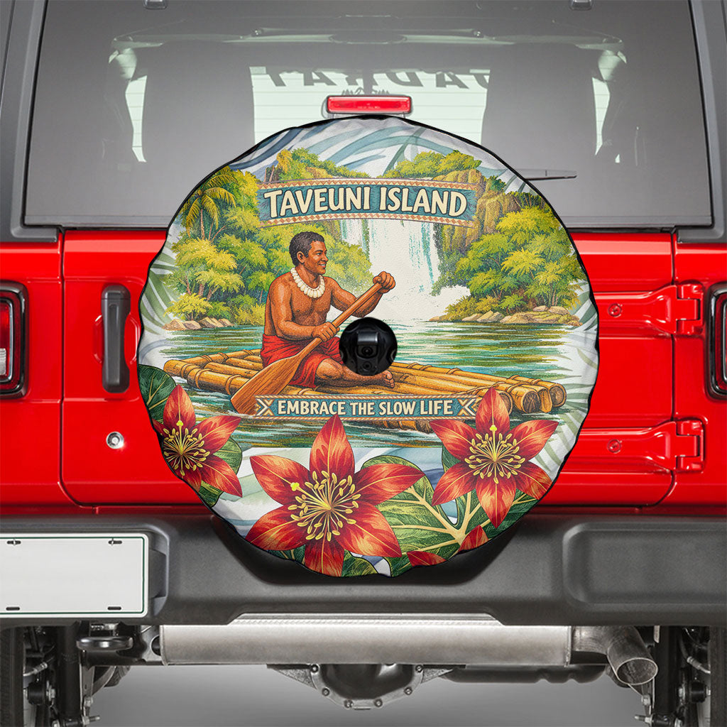 Fiji Taveuni Island Dateline Crossing Spare Tire Cover Tropical Cultural Landscape With Tagimoucia Floral Pattern TS04 - Polynesian Pride