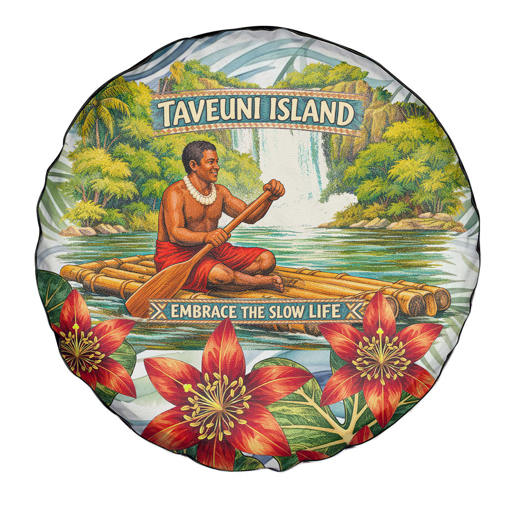 Fiji Taveuni Island Dateline Crossing Spare Tire Cover Tropical Cultural Landscape With Tagimoucia Floral Pattern TS04 - Polynesian Pride
