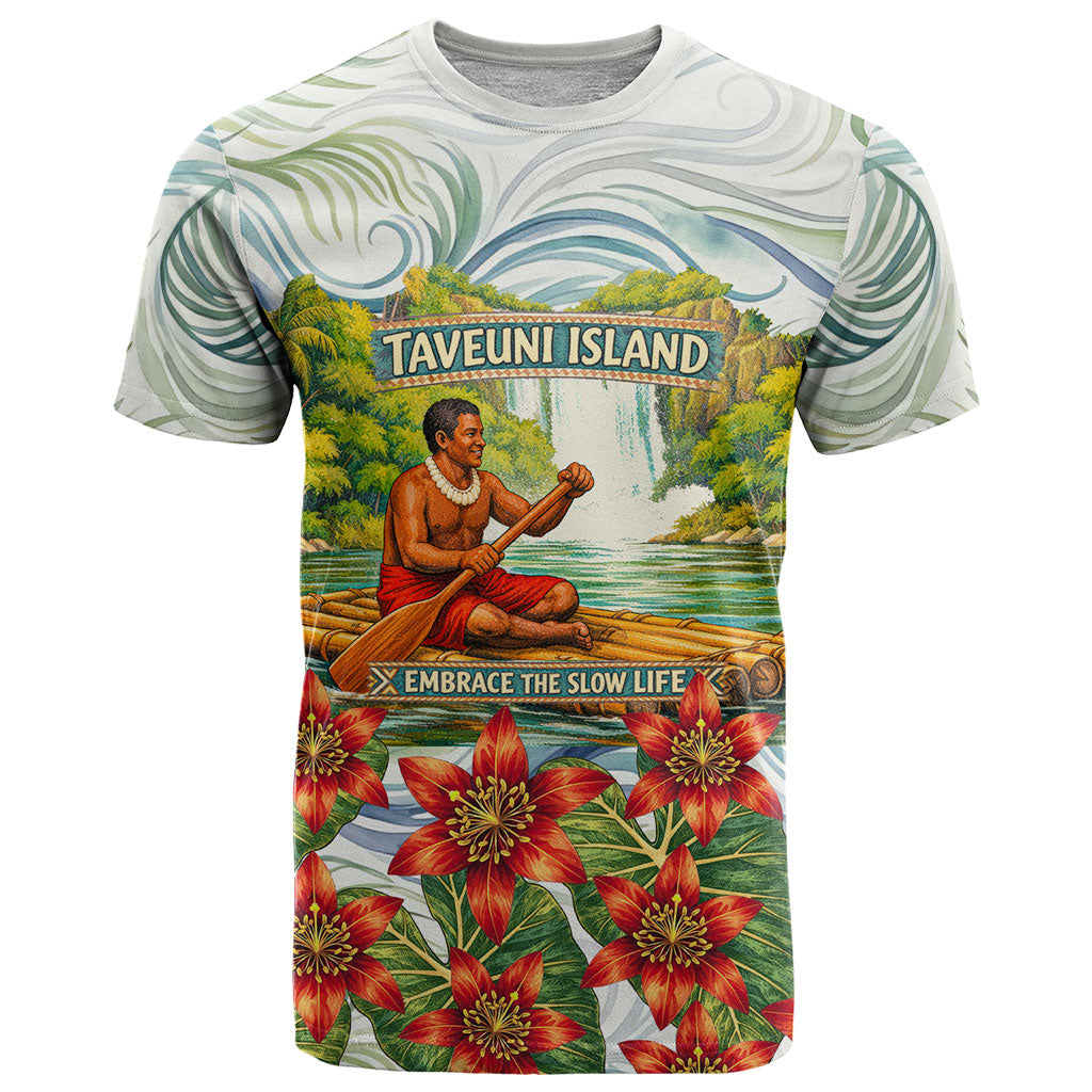 Fiji Taveuni Island Dateline Crossing T Shirt Tropical Cultural Landscape With Tagimoucia Floral Pattern