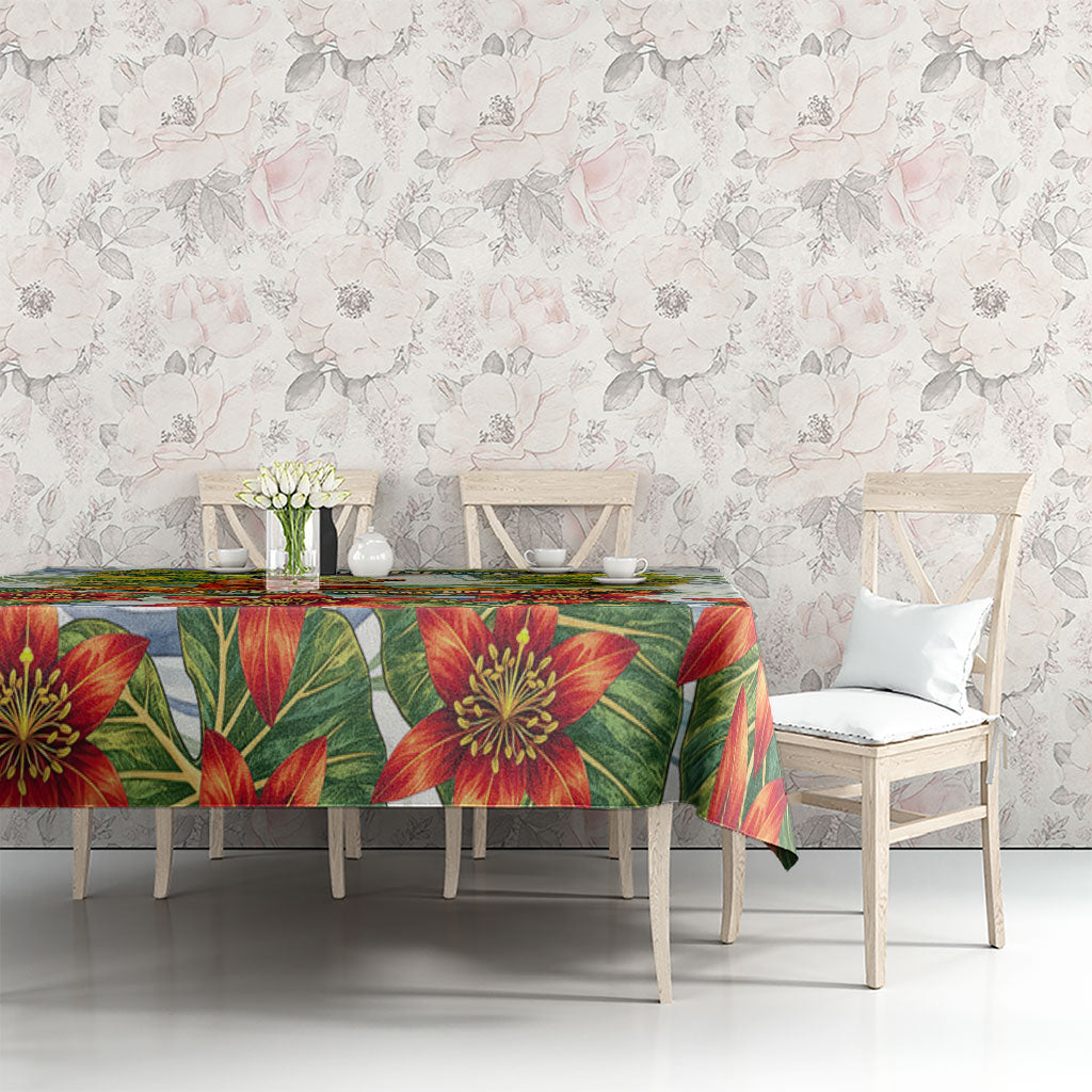 Fiji Taveuni Island Dateline Crossing Tablecloth Tropical Cultural Landscape With Tagimoucia Floral Pattern TS04 - Polynesian Pride