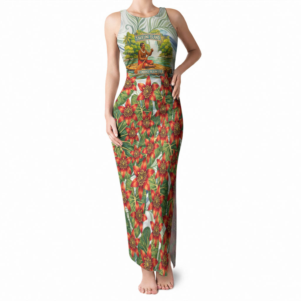 Fiji Taveuni Island Dateline Crossing Tank Maxi Dress Tropical Cultural Landscape With Tagimoucia Floral Pattern
