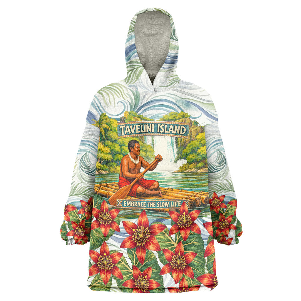 Fiji Taveuni Island Dateline Crossing Wearable Blanket Hoodie Tropical Cultural Landscape With Tagimoucia Floral Pattern