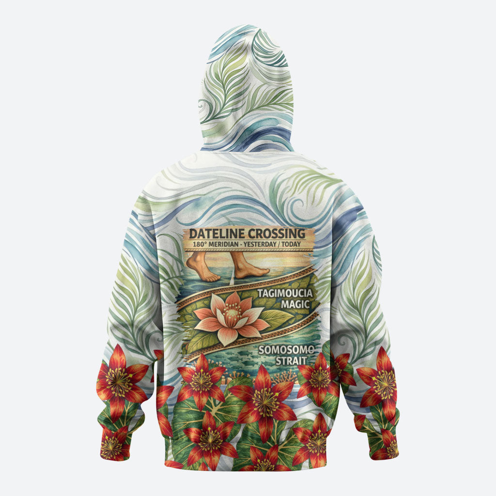 Fiji Taveuni Island Dateline Crossing Zip Hoodie Tropical Cultural Landscape With Tagimoucia Floral Pattern TS04 - Polynesian Pride
