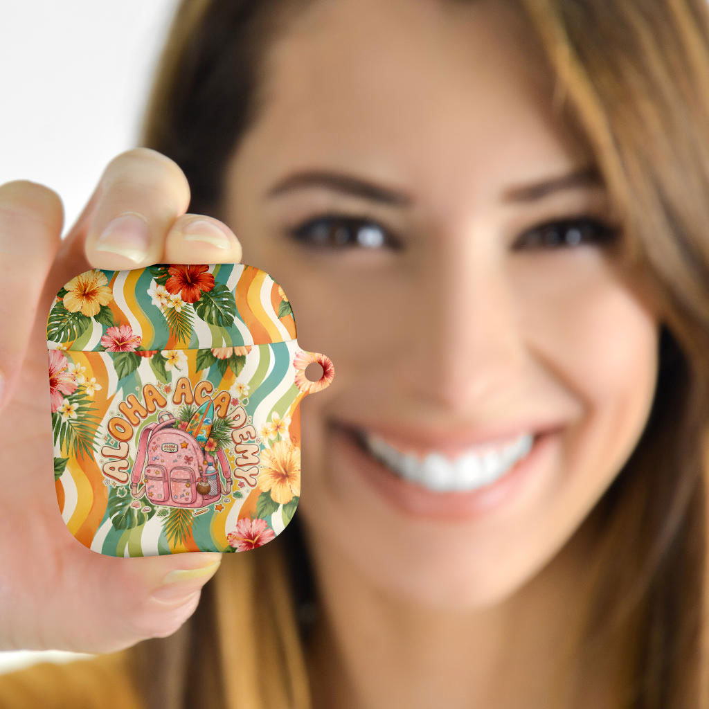 Hawaii Aloha Academy Back To School AirPods Case Sea Turtle Tropical Hibiscus Flowers Retro Psychedelic