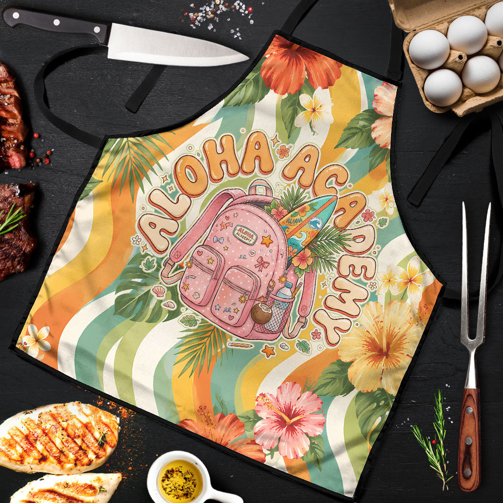 Hawaii Aloha Academy Back To School Apron Sea Turtle Tropical Hibiscus Flowers Retro Psychedelic TS04 Orange Green - Polynesian Pride