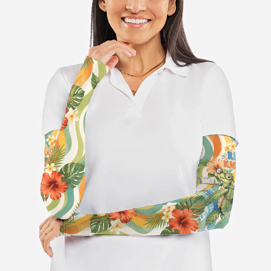 Hawaii Aloha Academy Back To School Arm Sleeves Sea Turtle Tropical Hibiscus Flowers Retro Psychedelic TS04 - Polynesian Pride