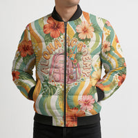 Hawaii Aloha Academy Back To School Bomber Puffer Jacket Sea Turtle Tropical Hibiscus Flowers Retro Psychedelic