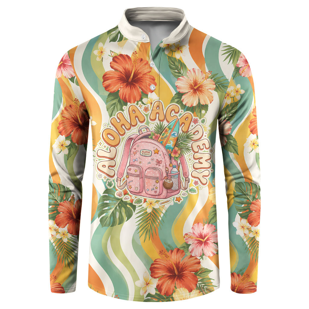 Hawaii Aloha Academy Back To School Button Sweatshirt Sea Turtle Tropical Hibiscus Flowers Retro Psychedelic