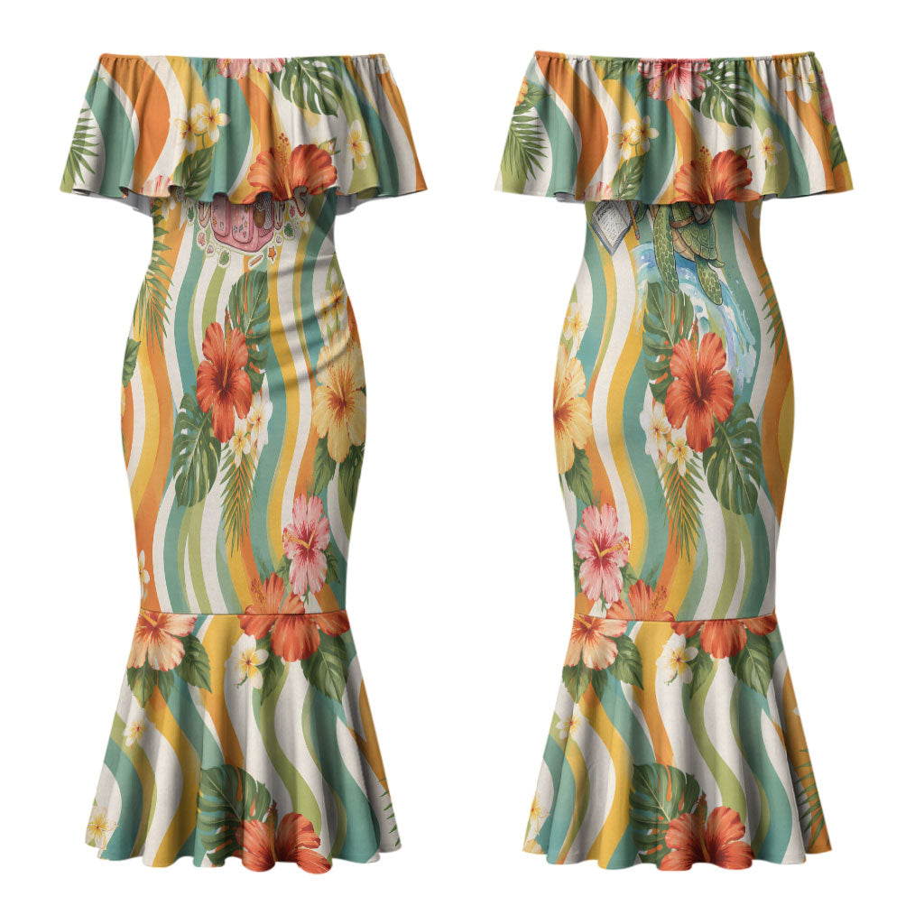 Hawaii Aloha Academy Back To School Couples Matching Mermaid Dress and Hawaiian Shirt Sea Turtle Tropical Hibiscus Flowers Retro Psychedelic TS04 - Polynesian Pride