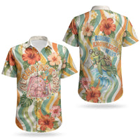 Hawaii Aloha Academy Back To School Couples Matching Off Shoulder Maxi Dress and Hawaiian Shirt Sea Turtle Tropical Hibiscus Flowers Retro Psychedelic TS04 - Polynesian Pride