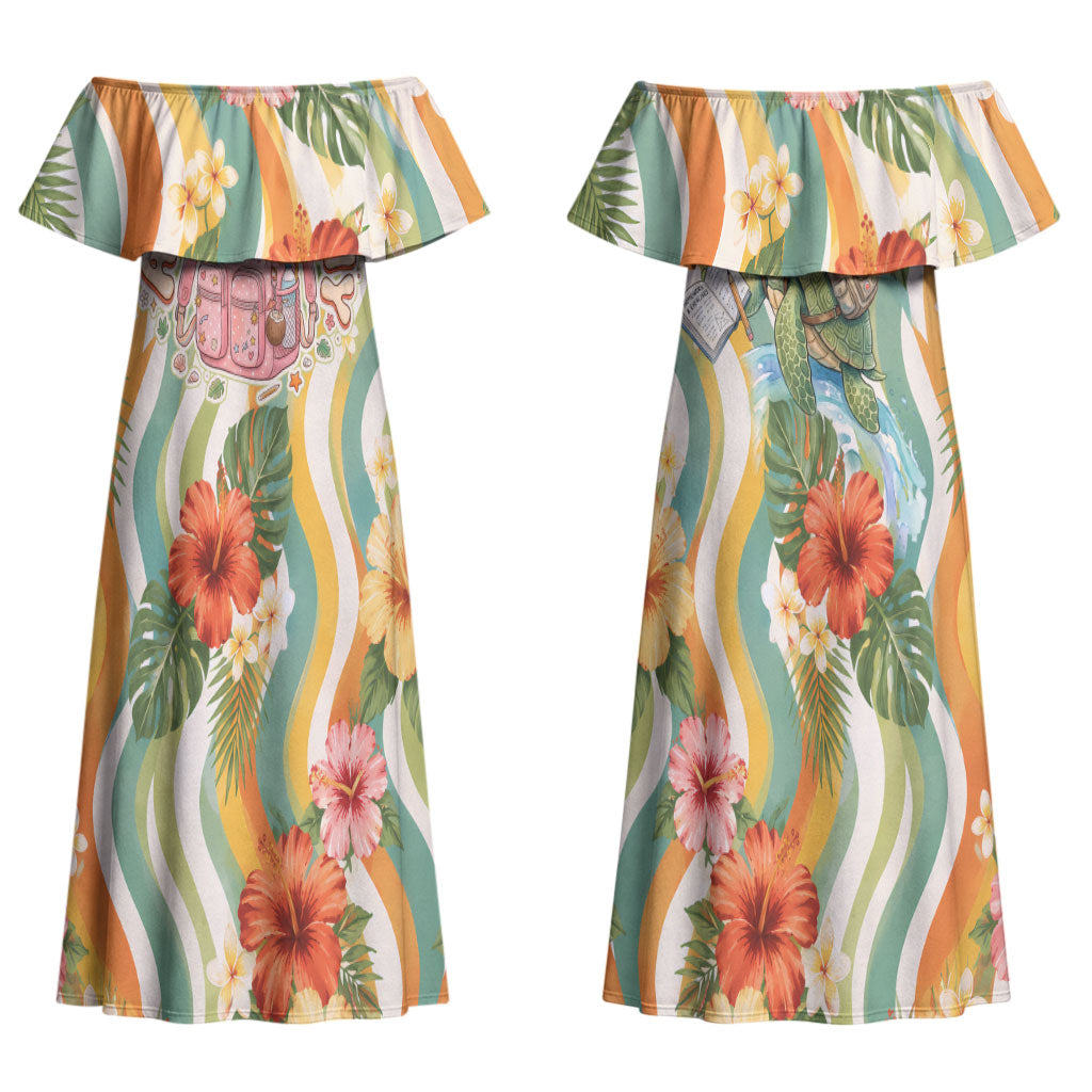 Hawaii Aloha Academy Back To School Couples Matching Off Shoulder Maxi Dress and Hawaiian Shirt Sea Turtle Tropical Hibiscus Flowers Retro Psychedelic TS04 - Polynesian Pride