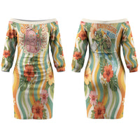 Hawaii Aloha Academy Back To School Couples Matching Off The Shoulder Long Sleeve Dress and Hawaiian Shirt Sea Turtle Tropical Hibiscus Flowers Retro Psychedelic TS04 - Polynesian Pride