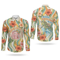 Hawaii Aloha Academy Back To School Couples Matching Tank Maxi Dress and Long Sleeve Button Shirt Sea Turtle Tropical Hibiscus Flowers Retro Psychedelic TS04 - Polynesian Pride