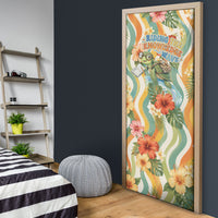 Hawaii Aloha Academy Back To School Door Cover Sea Turtle Tropical Hibiscus Flowers Retro Psychedelic