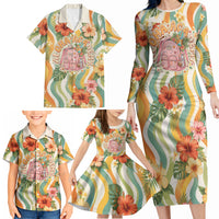 Hawaii Aloha Academy Back To School Family Matching Long Sleeve Bodycon Dress and Hawaiian Shirt Sea Turtle Tropical Hibiscus Flowers Retro Psychedelic TS04 - Polynesian Pride