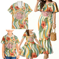 Hawaii Aloha Academy Back To School Family Matching Mermaid Dress and Hawaiian Shirt Sea Turtle Tropical Hibiscus Flowers Retro Psychedelic TS04 - Polynesian Pride