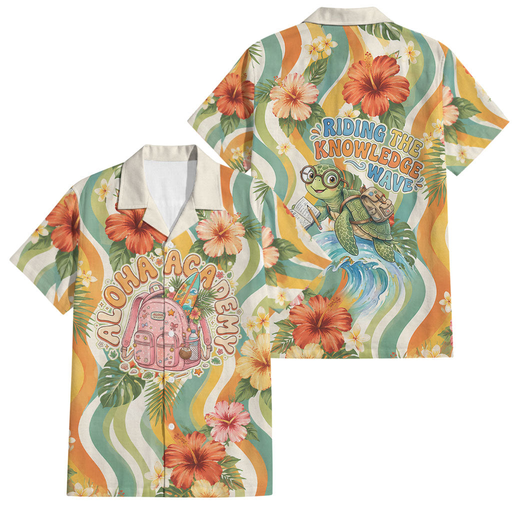 Hawaii Aloha Academy Back To School Family Matching Mermaid Dress and Hawaiian Shirt Sea Turtle Tropical Hibiscus Flowers Retro Psychedelic TS04 Dad's Shirt - Short Sleeve Orange Green - Polynesian Pride