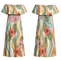 Hawaii Aloha Academy Back To School Family Matching Off Shoulder Maxi Dress and Hawaiian Shirt Sea Turtle Tropical Hibiscus Flowers Retro Psychedelic TS04 Mom's Dress Orange Green - Polynesian Pride