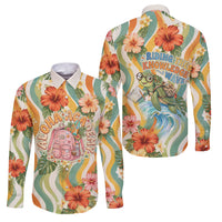 Hawaii Aloha Academy Back To School Family Matching Puletasi and Hawaiian Shirt Sea Turtle Tropical Hibiscus Flowers Retro Psychedelic TS04 Dad's Shirt - Long Sleeve Orange Green - Polynesian Pride