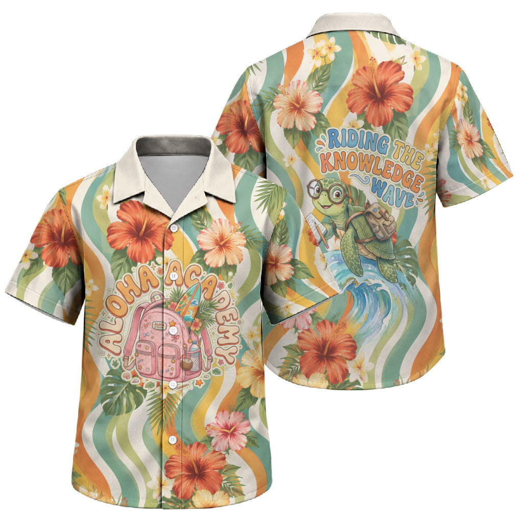 Hawaii Aloha Academy Back To School Family Matching Summer Maxi Dress and Hawaiian Shirt Sea Turtle Tropical Hibiscus Flowers Retro Psychedelic TS04 Son's Shirt Orange Green - Polynesian Pride