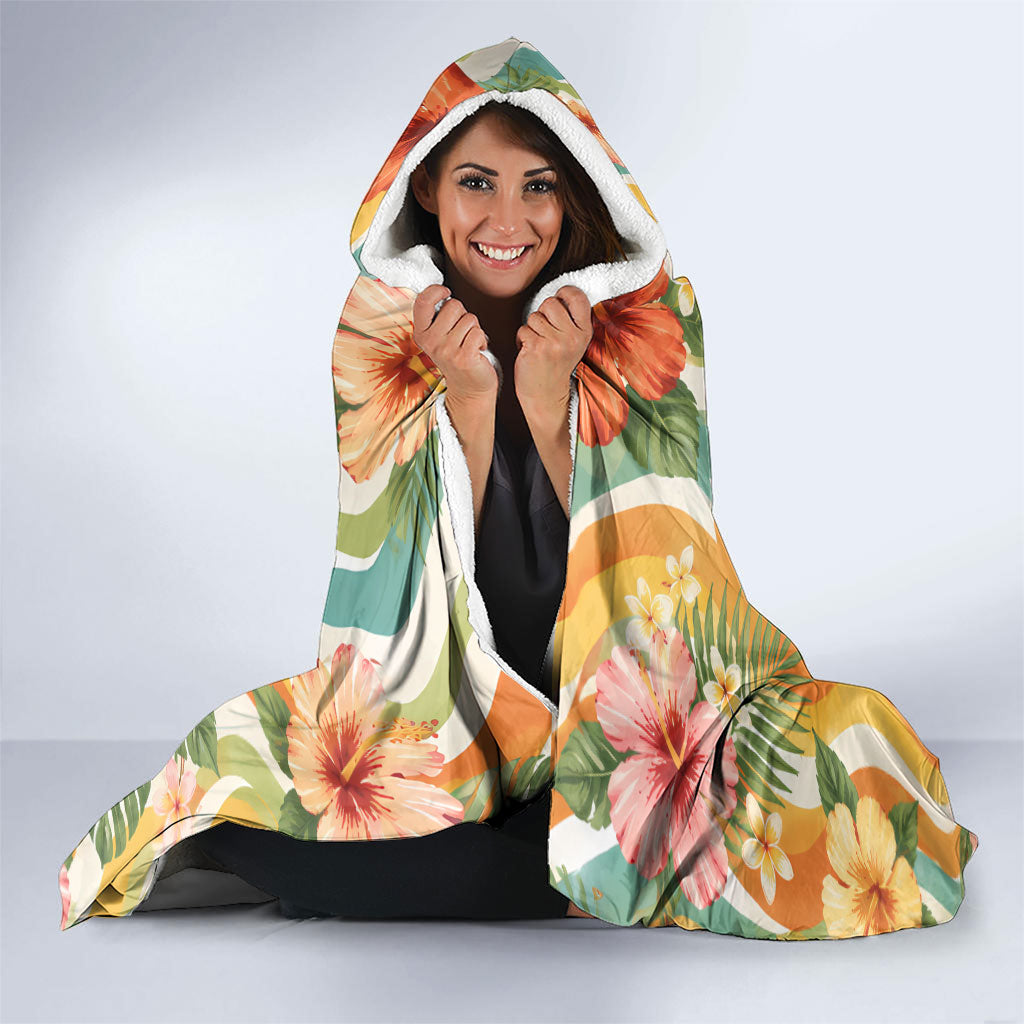 Hawaii Aloha Academy Back To School Hooded Blanket Sea Turtle Tropical Hibiscus Flowers Retro Psychedelic TS04 - Polynesian Pride