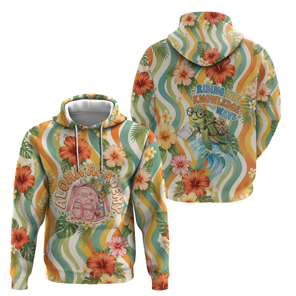 Hawaii Aloha Academy Back To School Hoodie Sea Turtle Tropical Hibiscus Flowers Retro Psychedelic TS04 - Polynesian Pride