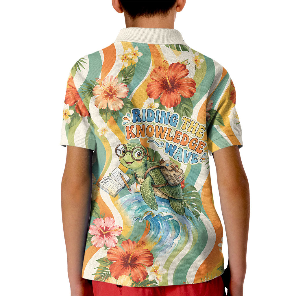 Hawaii Aloha Academy Back To School Kid Polo Shirt Sea Turtle Tropical Hibiscus Flowers Retro Psychedelic TS04 - Polynesian Pride
